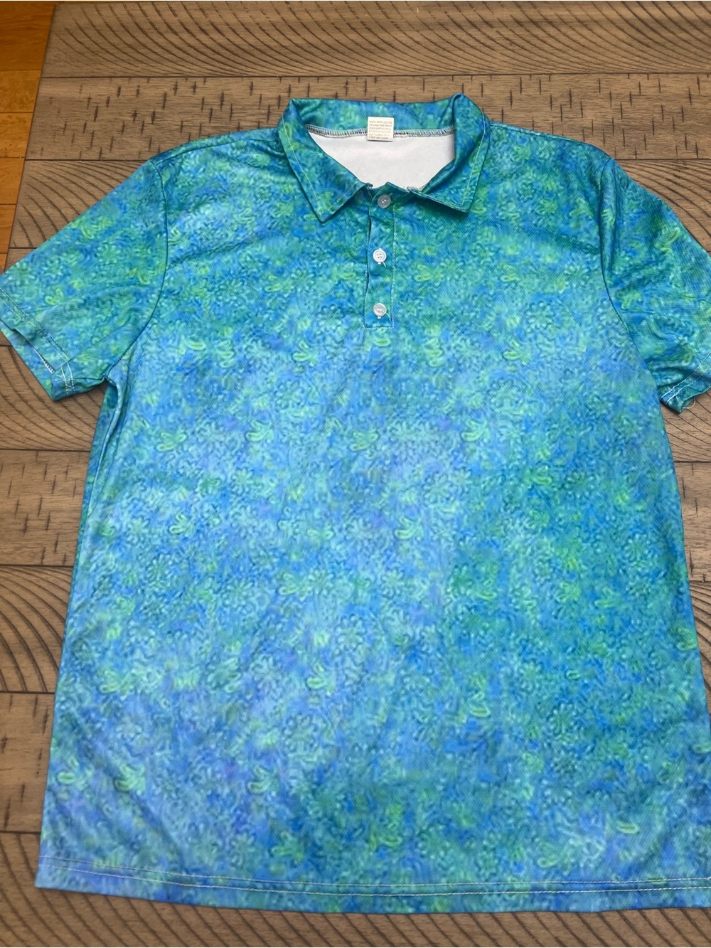 Men's Blue-Green Patterned Performance Golf Polo Shirt Size Small True to Size
